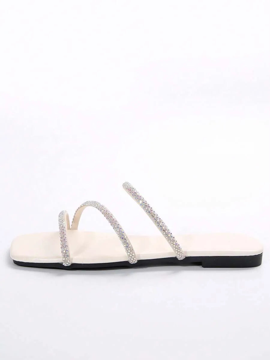 Women's Fashion Rhinestone Slippers, Flat Summer Beach Sandals, Ideal for Dates, Shopping, Parties & Business Occasions
