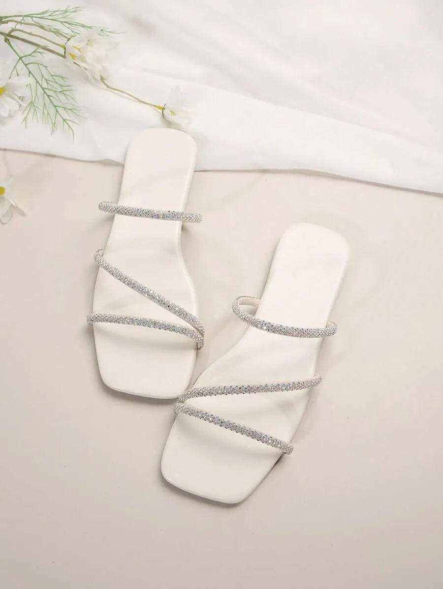 Women's Fashion Rhinestone Slippers, Flat Summer Beach Sandals, Ideal for Dates, Shopping, Parties & Business Occasions